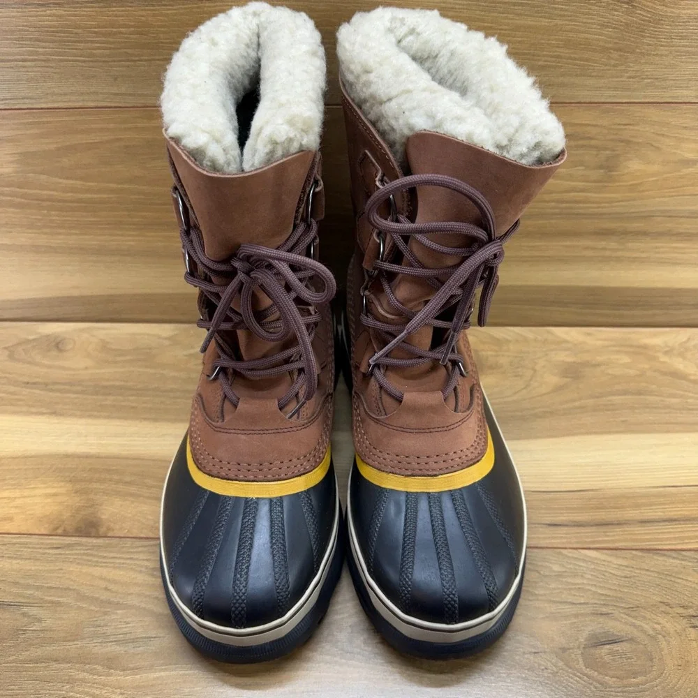 Sorel Caribou Snow Boots Womens 7.5 Rust Brown Nubuck Sherpa Apres Ski Lug Sole